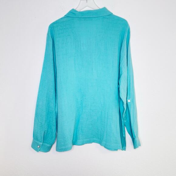 Soft Surroundings Womens Addison Gauze Big Shirt Size 3X Blue Cotton Button-Up - Picture 2 of 9